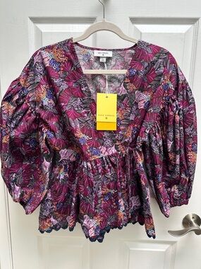 Kika Vargas Magenta Floral V-Neck Peplum Blouse
